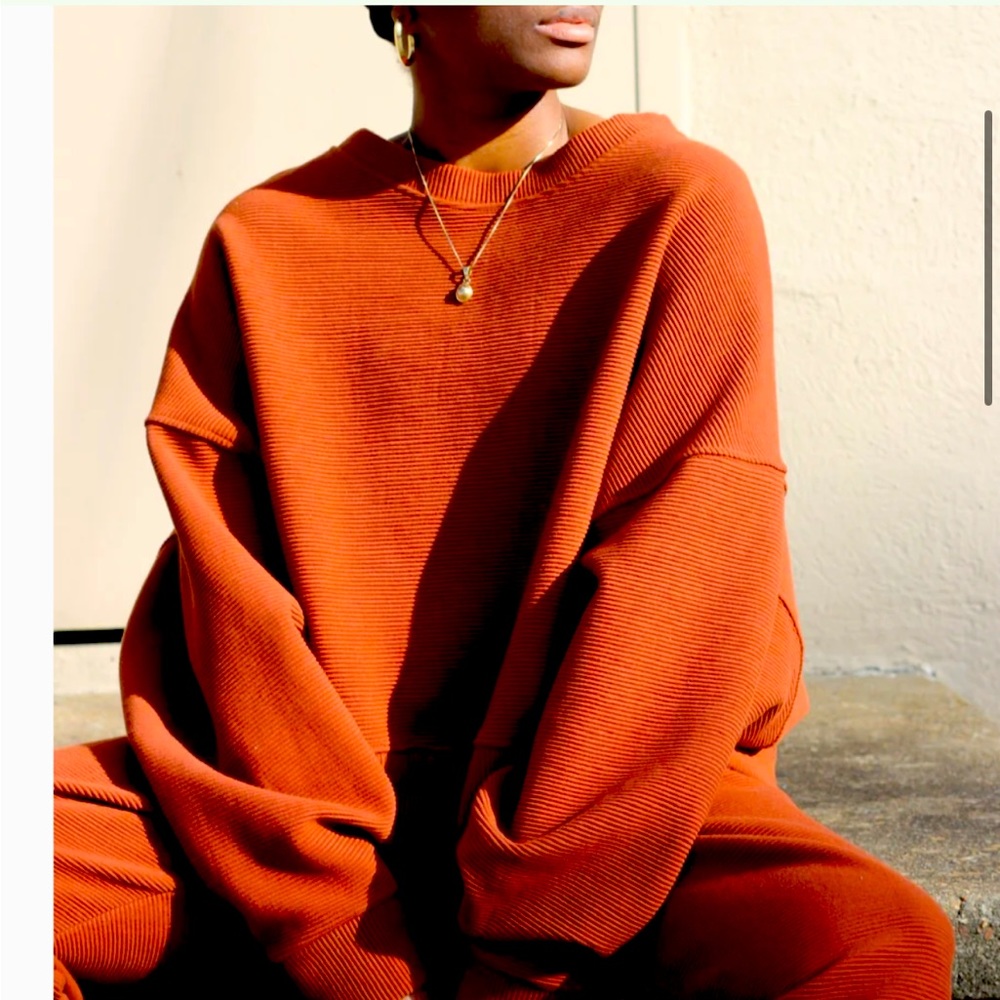 Na Nin Margot Rippled Cotton Cropped Sweatshirt in Cinnamon, One Size